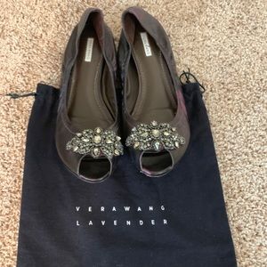 Vera Wang peep toe flat with jewels